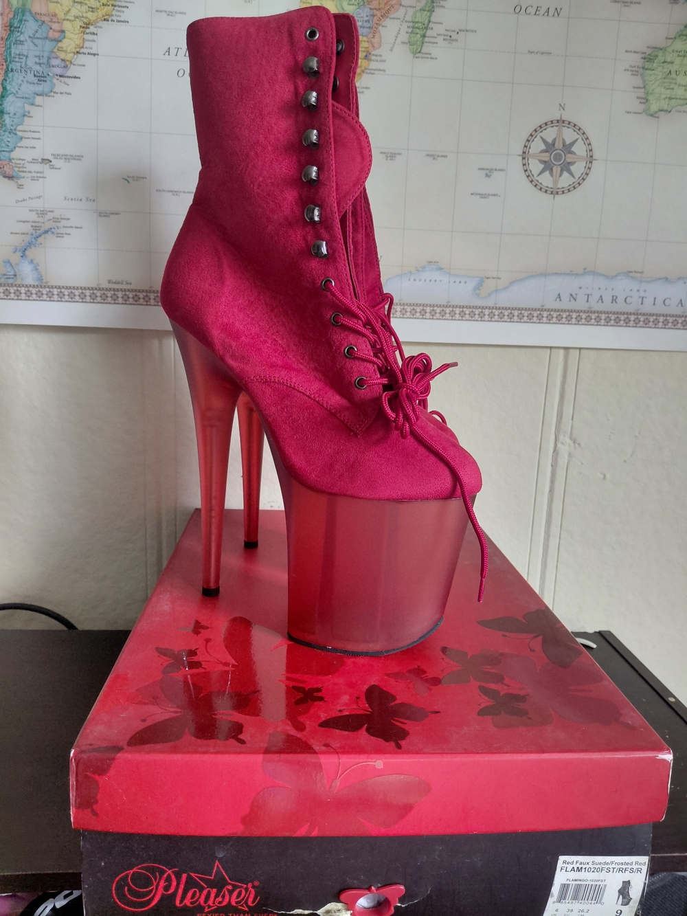 Pleaser Red Pink Lace-Up Platform Ankle Boot